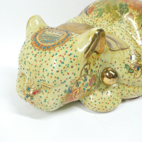 Royal Satsuma Japanese Porcelain Cat Figurine Sculpture 10" Vintage Handpainted - Picture 2 of 12